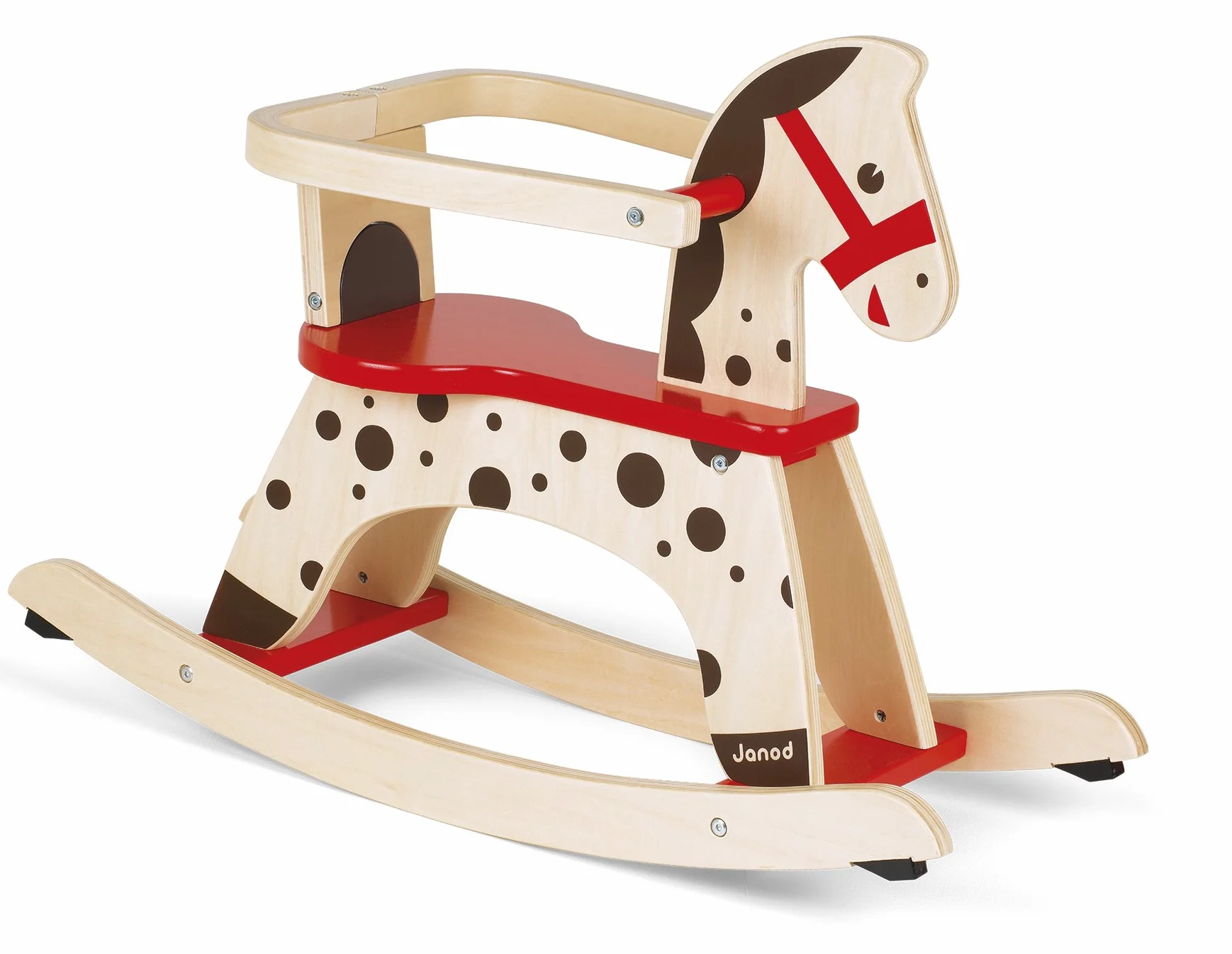 Janod Cheval à Bascule en Bois Caramel Jouet Premier Âge Apprentissage Equilibre Dès 1 an Marron et Rouge