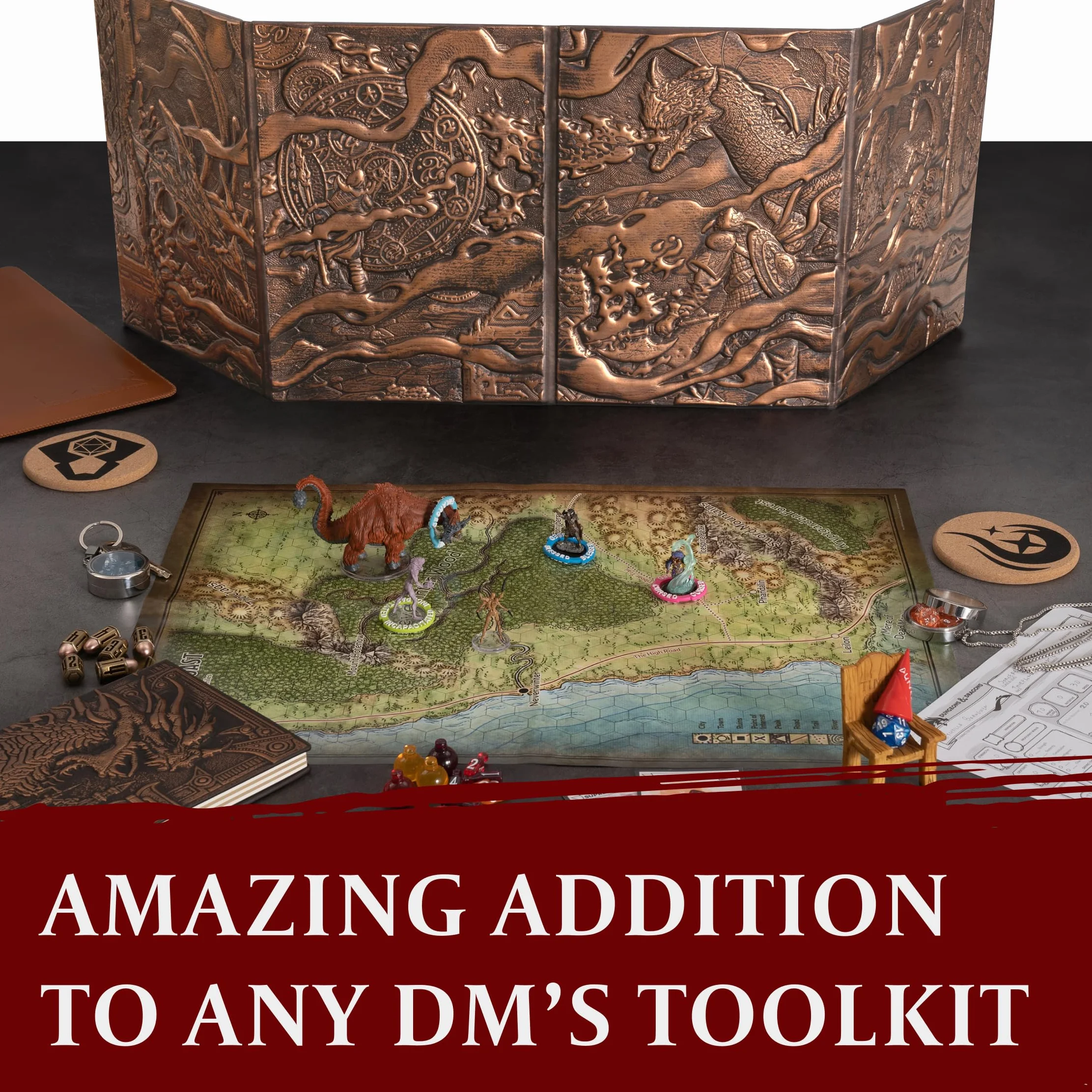 Écran Maître de Jeu DND 5e - Écran du MJ / DM Screen D&D en Faux Cuir 3D avec Inserts Personnalisables - Donjon et Dragon/Dungeons & Dragons Accessoires de Maître de Jeu/Cadeau pour JdR/Jeu de Rôle