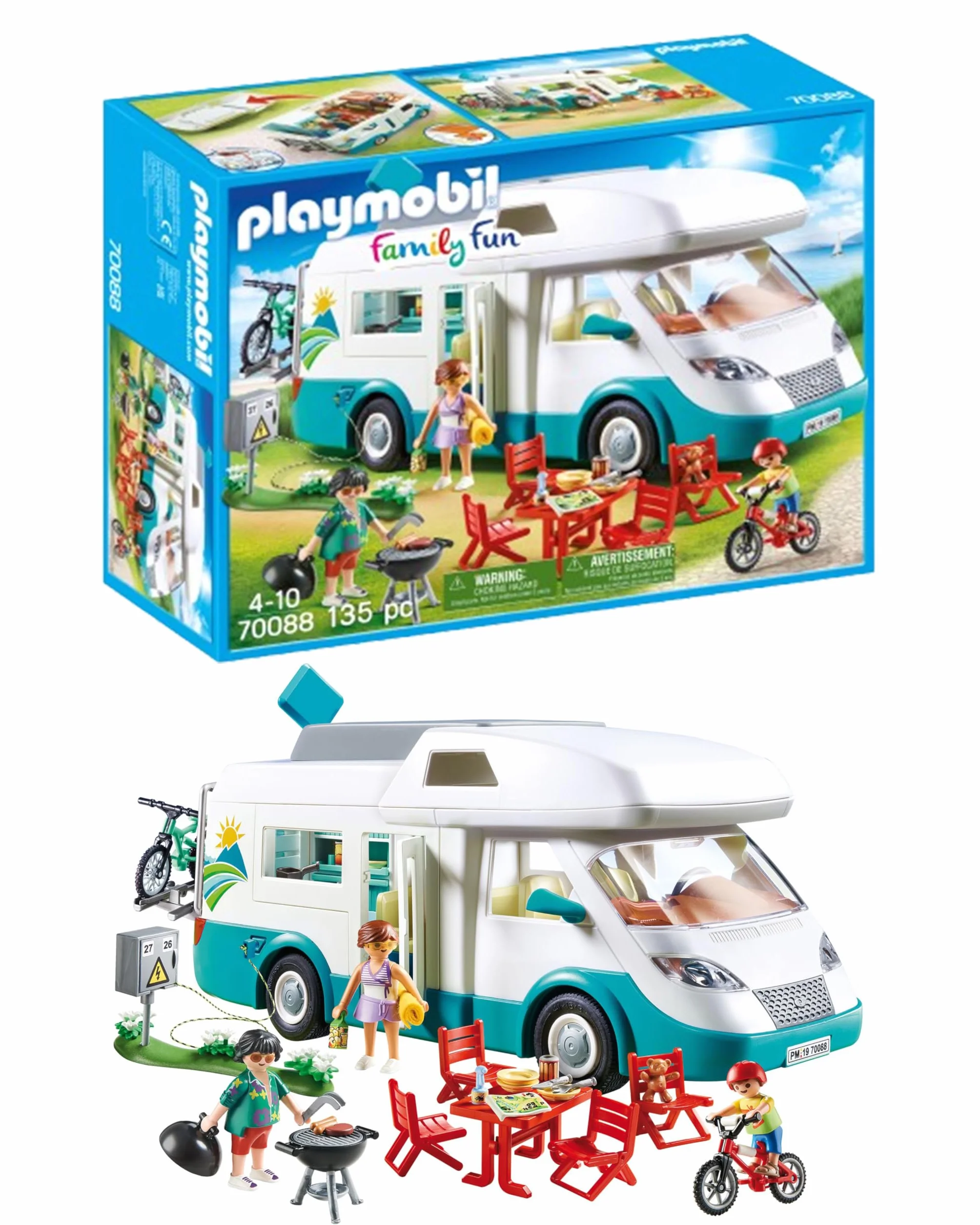 Playmobil Family Fun 70088 Camping-Car Familial avec Toit Amovible et de Nombreux Accessoires, Dès 4 Ans