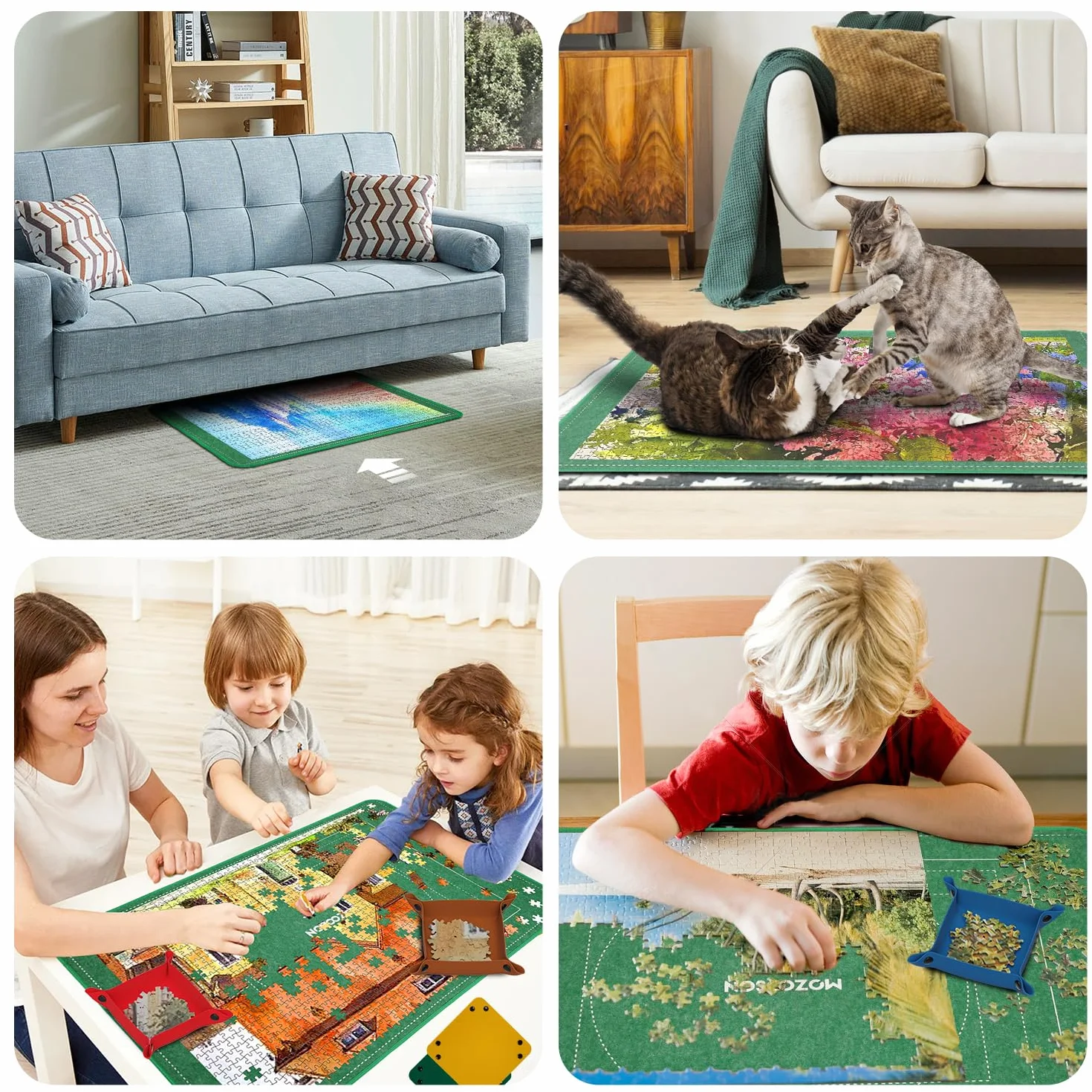 MOZOOSON Plateau Puzzle 2000 Pieces, Planche Puzzle, Puzzle Board Pliable avec Accessoires de Rangement 41.3x31.5in - 8 Plateau et 1 Couvercle Transparent pour Déplacement et Stockage Faciles