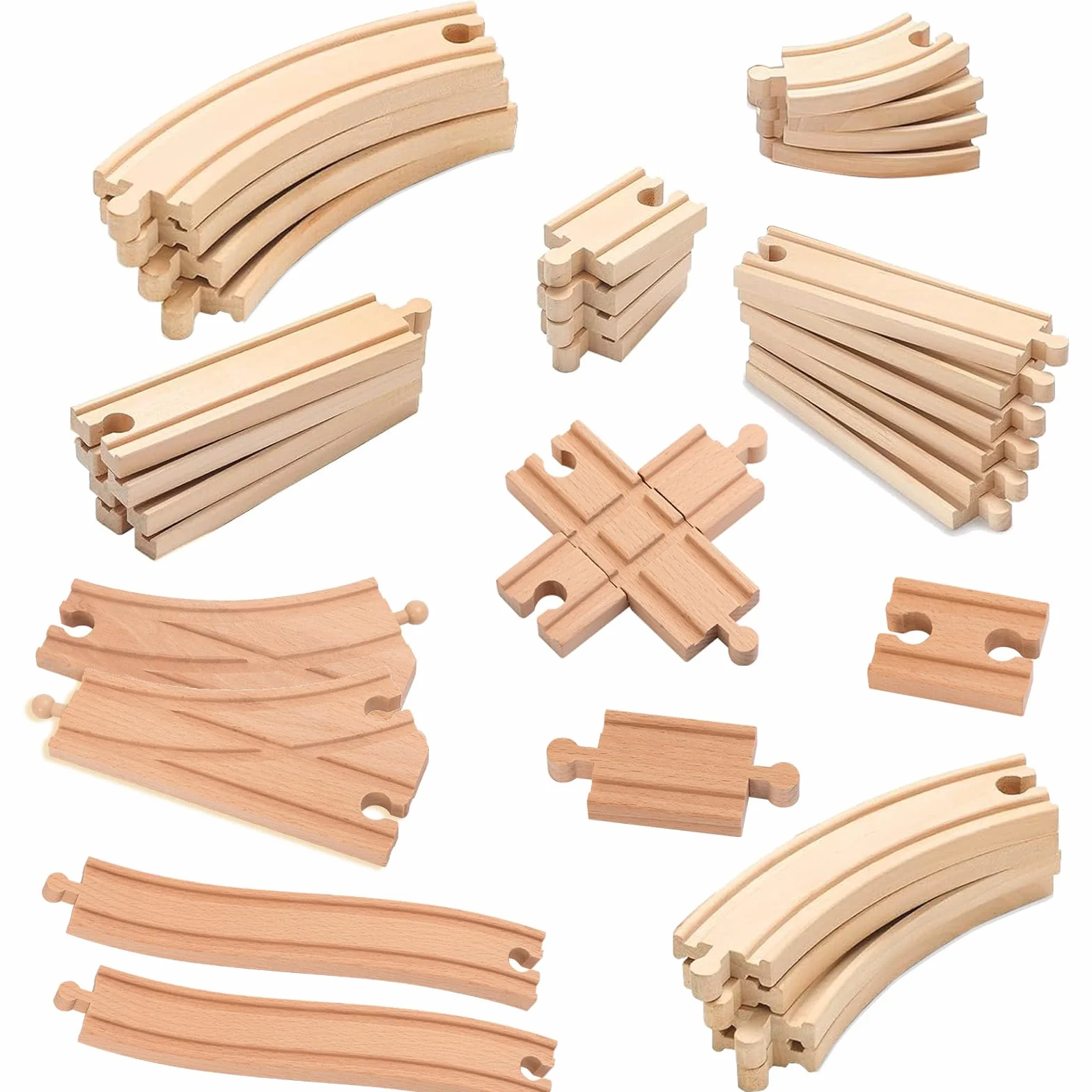 Rails de chemin de fer en bois Lot 33 pièces Compatible avec marques de chemin de fer