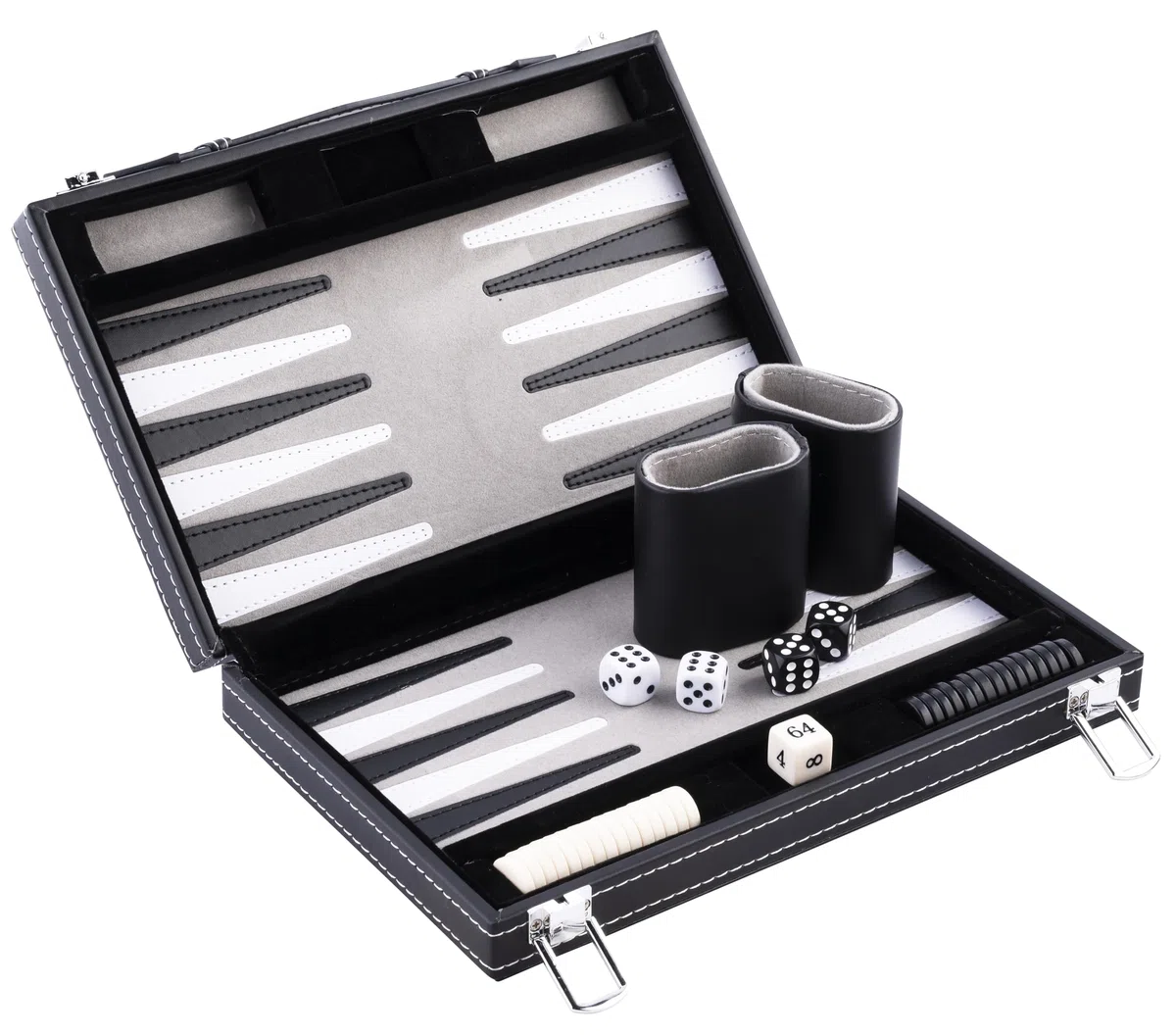 Engelhart - 250512 - Backgammon de Voyage - 11 Pouces - 28 cm - Jeu de Voyage - Simili Cuir & Feutre Surpiqués - Gris - Jeu de Societe de Poche - Stratégie