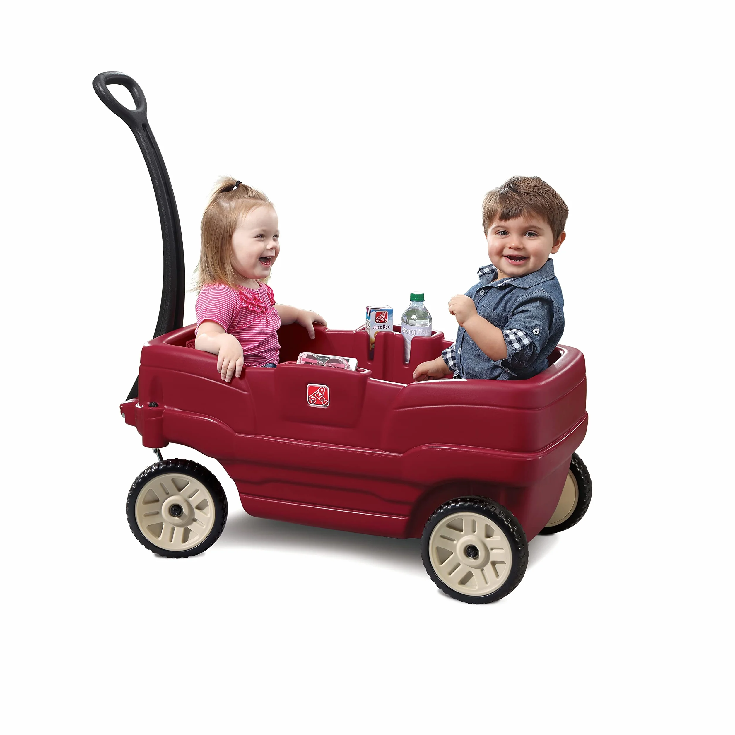 Step2 Neighborhood Wagon | Wagon Jouet | Chariot Jouet Rouge, 2 Places | Confortable Et Sécuritaire Avec Ceintures De Sécurité Inclusent | Facile À Nettoyer Et À Transporter