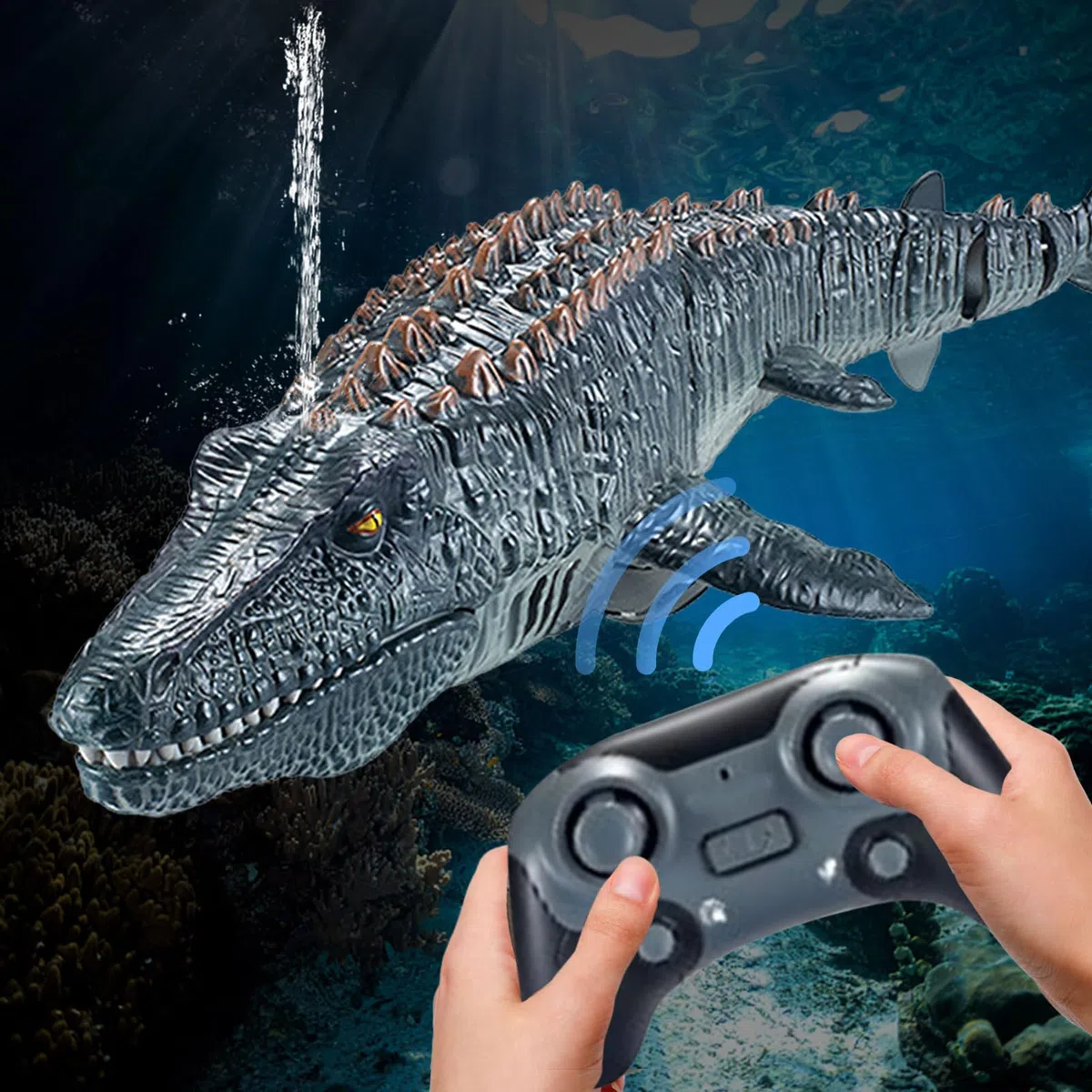 Jouet mosasaure télécommandé - Modèle de Dinosaure électrique avec éclaboussures d'eau | Figure réaliste de Reptile avec Queue oscillante, créature Marine RC Interactive pour Les Jeux pour,