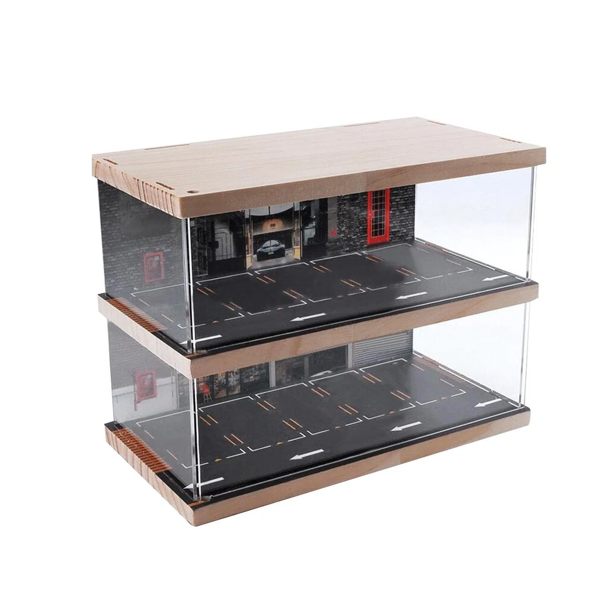 MagiDeal Parking Lot Display Case Diecast Car Garage Conteneur Anti-poussière Diorama, À Deux étages