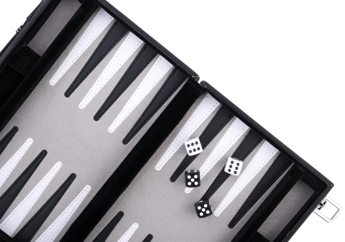 Engelhart - 250512 - Backgammon de Voyage - 11 Pouces - 28 cm - Jeu de Voyage - Simili Cuir & Feutre Surpiqués - Gris - Jeu de Societe de Poche - Stratégie