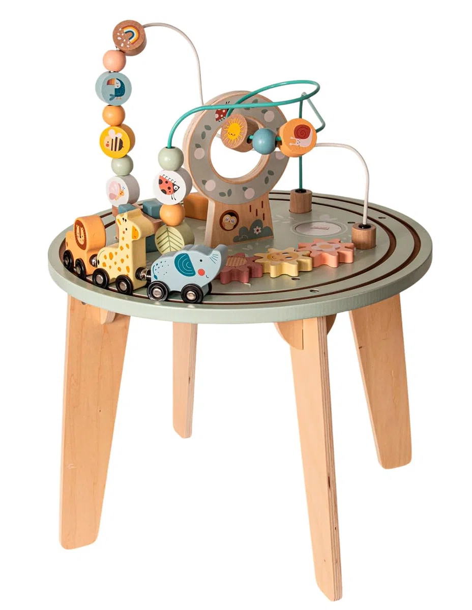 Tooky Toy Table d’activités avec Circuit de Train en Bois FSC - Table de Jeu avec Labyrinthe de Perles, Jouet Montessori éducatif, développe motricité & cognitif, Cadeau dès 2 Ans