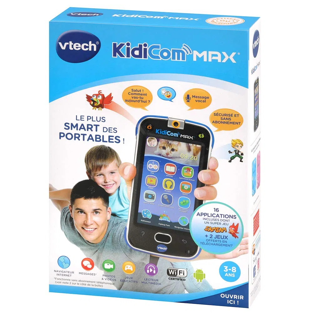 VTech – KidiCom Max Bleu – Smartphone pour Enfant évolutif, Ultra résistant, sécurisé, avec Appareil Photo intégré – Version FR