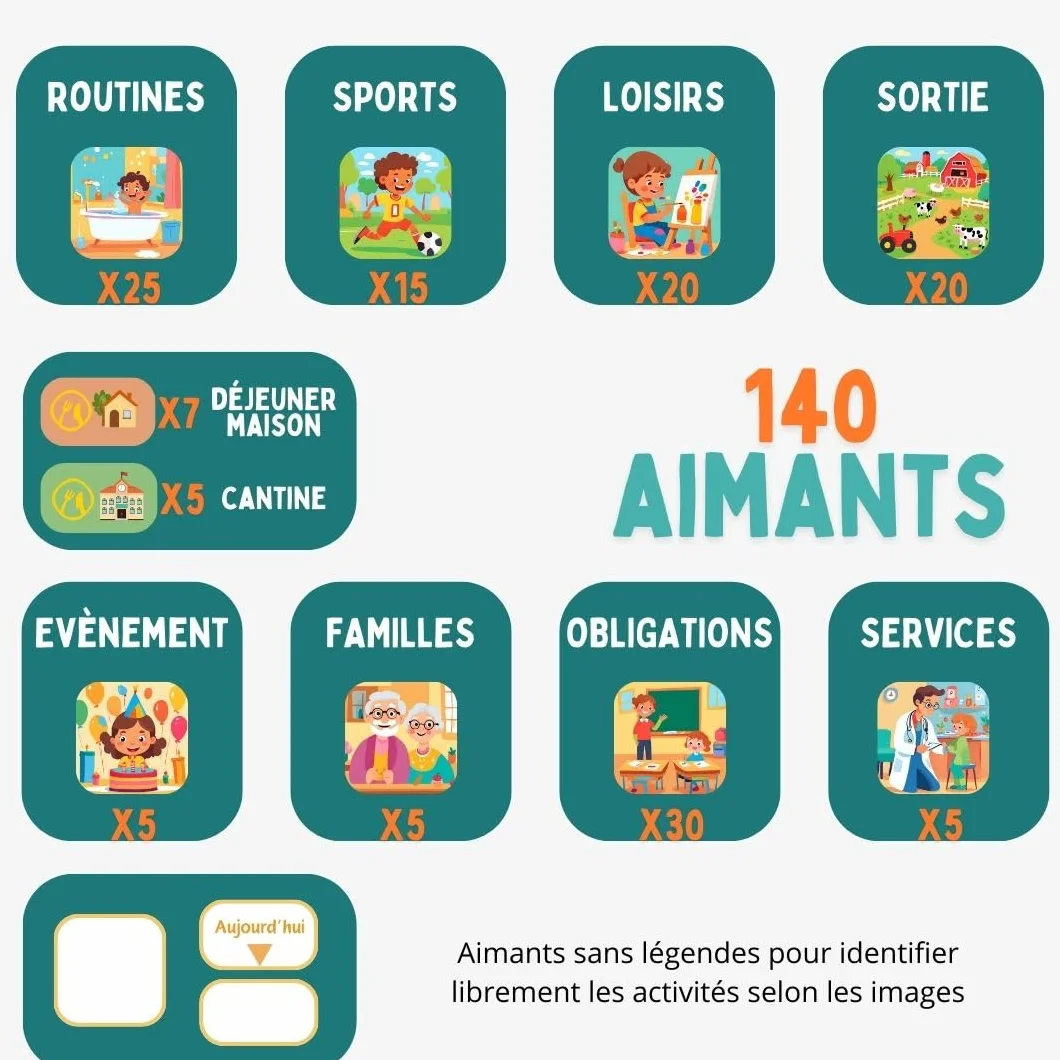 Duo Planning Semaine et Journée pour Enfants, Tableaux Magnétique Montessori avec 140 Aimants d'activités complet, Idéal pour instaurer Routine et Autonomie, compatible TDAH, Autisme dès 3 ans