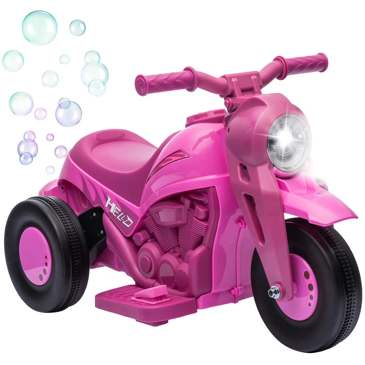 AIYAPLAY Moto électrique Enfants, 3 Roues, 6 V, 3 km/h, Voiture électrique Enfants avec Fonction de Bulles, Effets Lumineux et sonores, 2 à 5 Ans, Charge Max. 30 kg, Rose