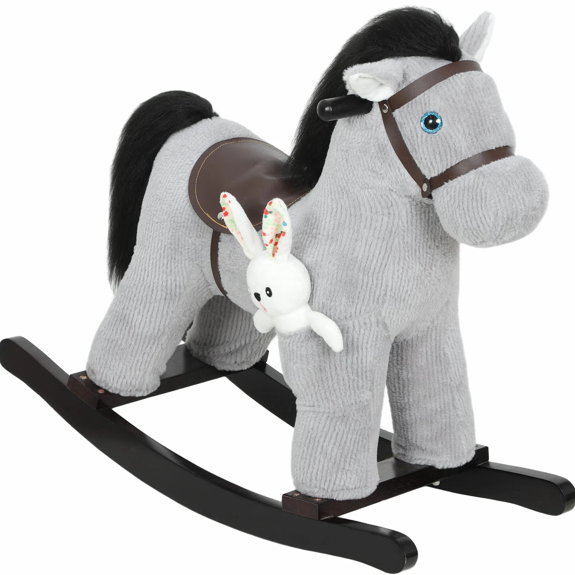 AIYAPLAY Cheval à Bascule pour Enfants avec Effet Sonore, Jouet en Peluche, Gris