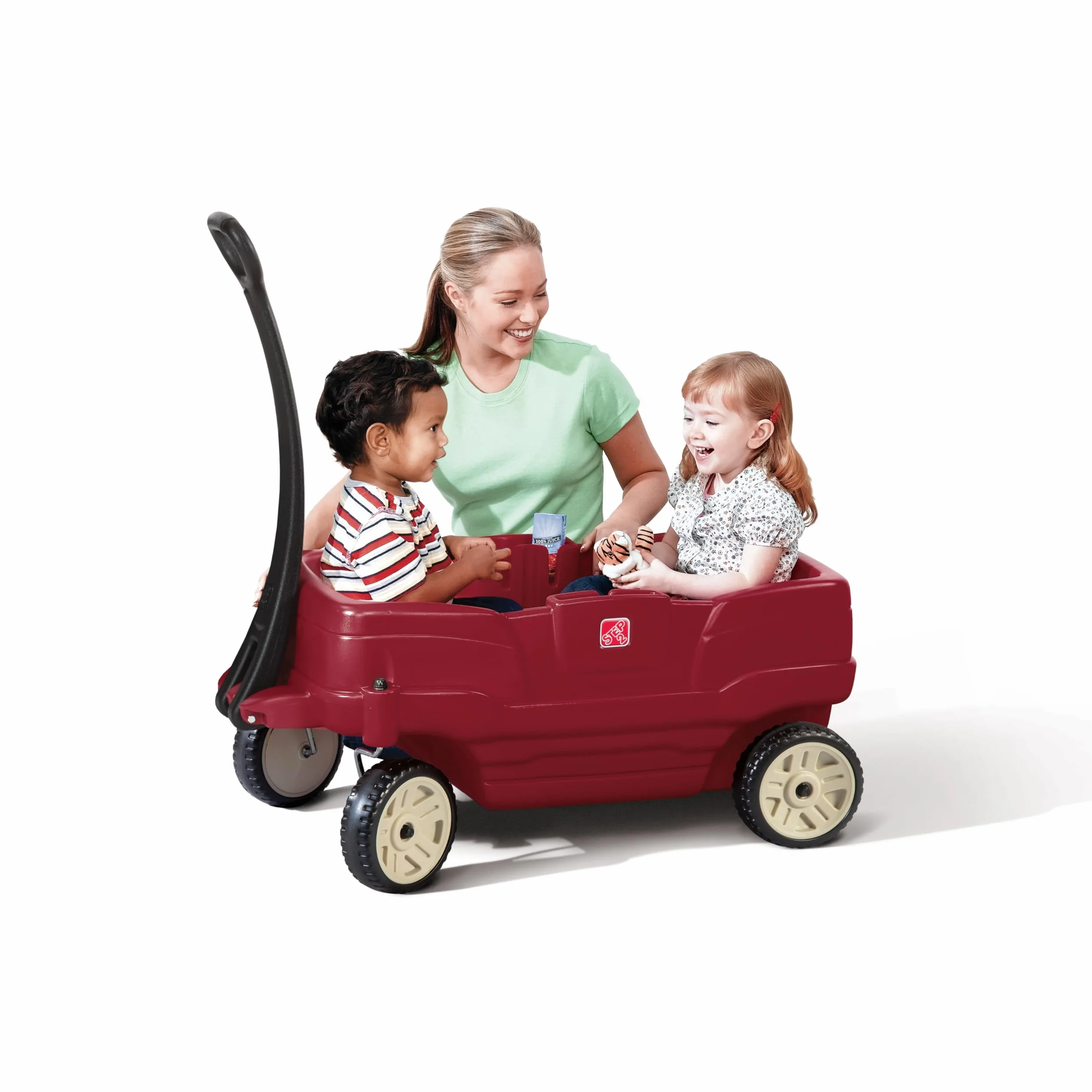 Step2 Neighborhood Wagon | Wagon Jouet | Chariot Jouet Rouge, 2 Places | Confortable Et Sécuritaire Avec Ceintures De Sécurité Inclusent | Facile À Nettoyer Et À Transporter