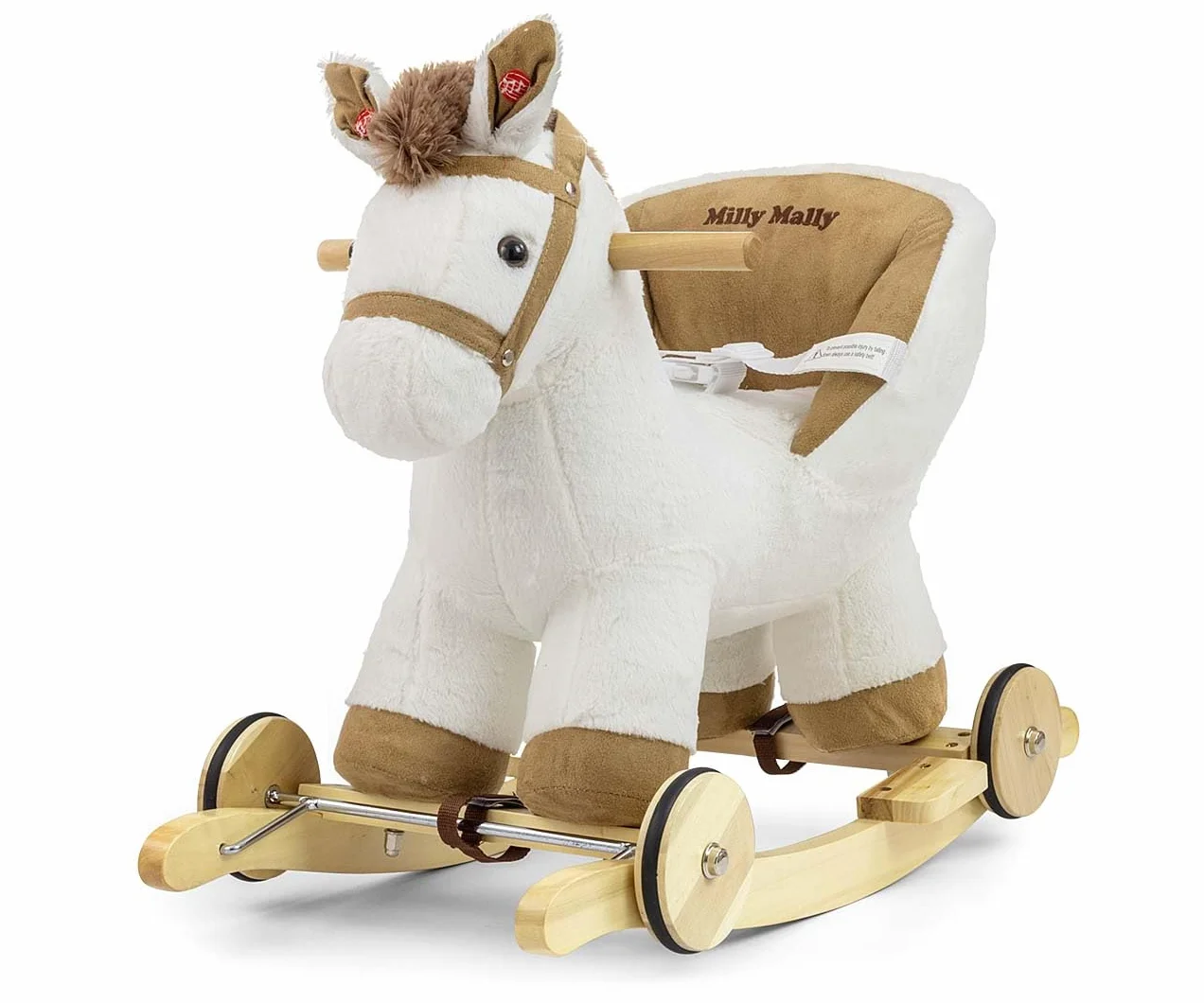 Milly Mally Cheval à Bascule Enfants Bois Patins Repose-Pieds Polly White