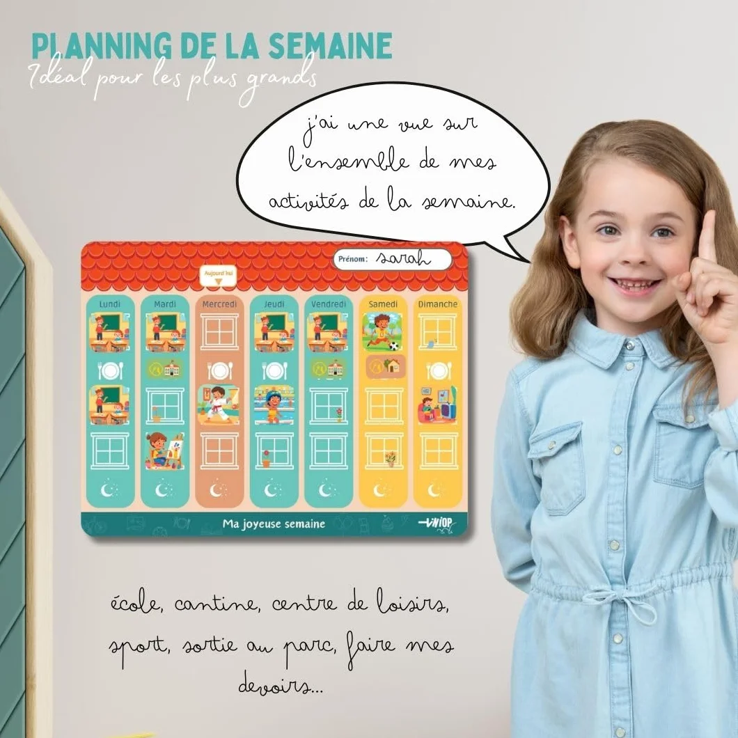 Duo Planning Semaine et Journée pour Enfants, Tableaux Magnétique Montessori avec 140 Aimants d'activités complet, Idéal pour instaurer Routine et Autonomie, compatible TDAH, Autisme dès 3 ans