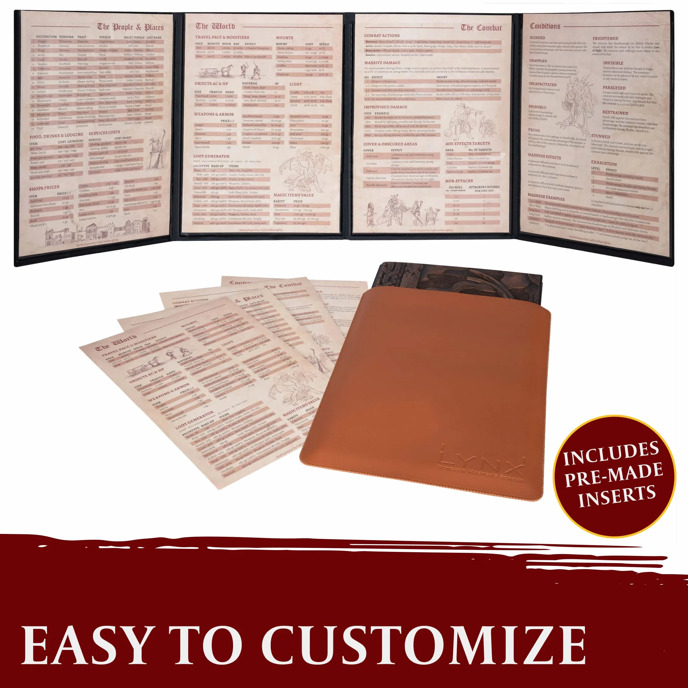 Écran Maître de Jeu DND 5e - Écran du MJ / DM Screen D&D en Faux Cuir 3D avec Inserts Personnalisables - Donjon et Dragon/Dungeons & Dragons Accessoires de Maître de Jeu/Cadeau pour JdR/Jeu de Rôle