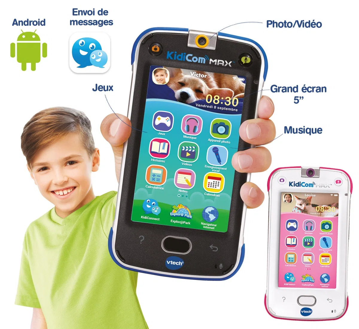 VTech – KidiCom Max Bleu – Smartphone pour Enfant évolutif, Ultra résistant, sécurisé, avec Appareil Photo intégré – Version FR