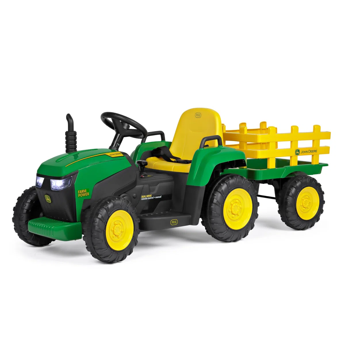 John Deere Farm Power Tracteur Électrique 12V pour Enfants avec Télécommande, Conduite Manuelle, Lumières et Sons