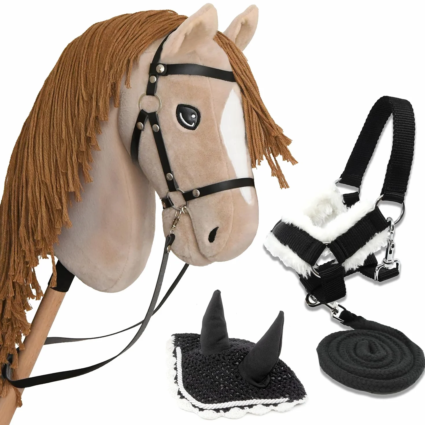 Hobby Horse Land Hobby Horse Size A3 Parent Beige Licol en moumoute Longe et Bonnet Noir