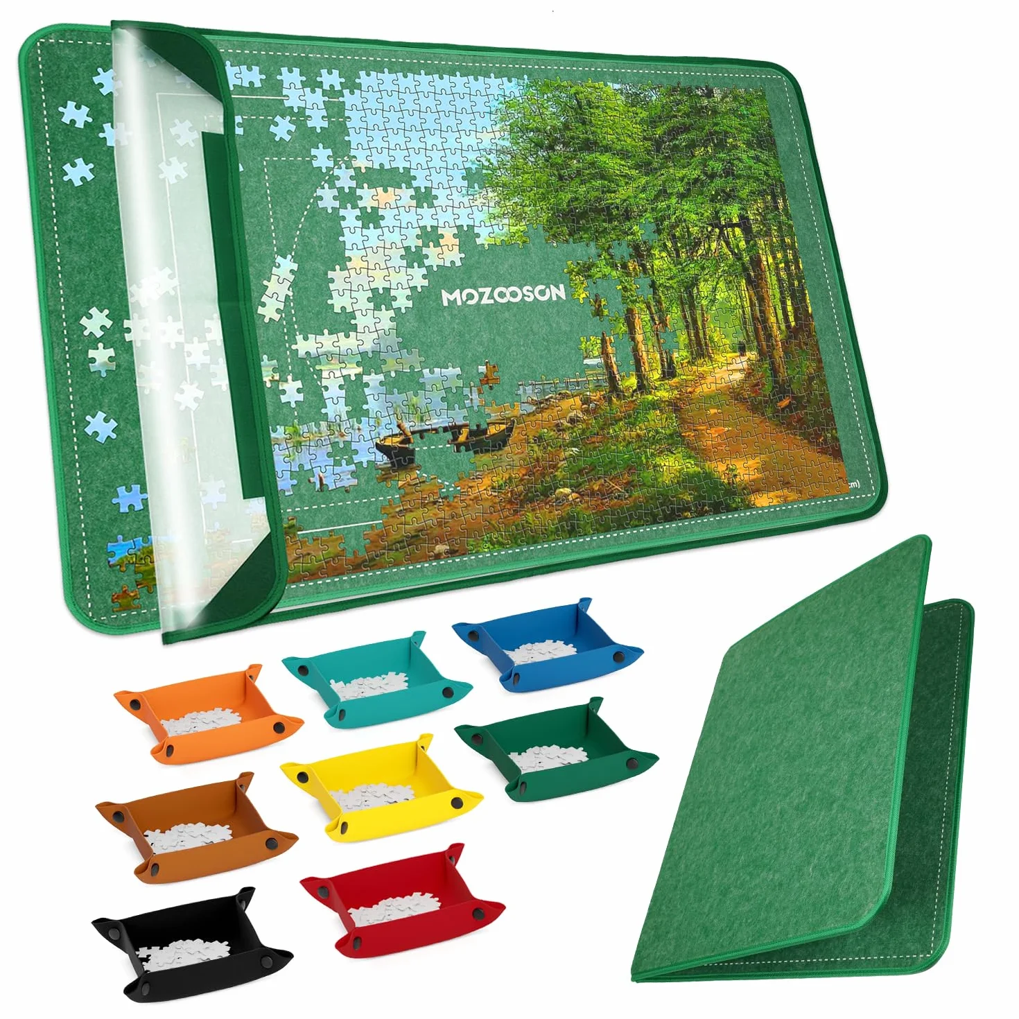 MOZOOSON Plateau Puzzle 2000 Pieces, Planche Puzzle, Puzzle Board Pliable avec Accessoires de Rangement 41.3x31.5in - 8 Plateau et 1 Couvercle Transparent pour Déplacement et Stockage Faciles