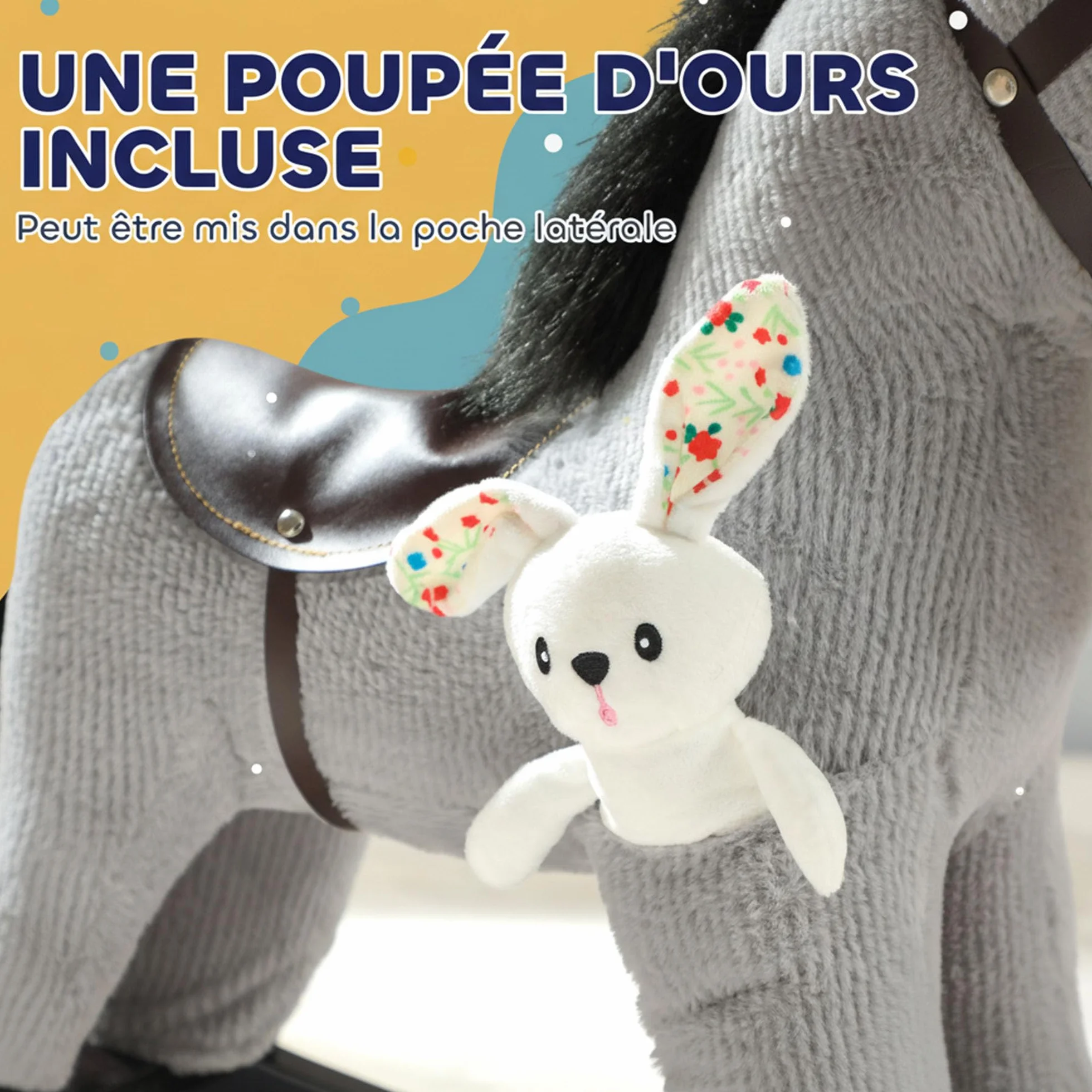 AIYAPLAY Cheval à Bascule pour Enfants avec Effet Sonore, Jouet en Peluche, Gris
