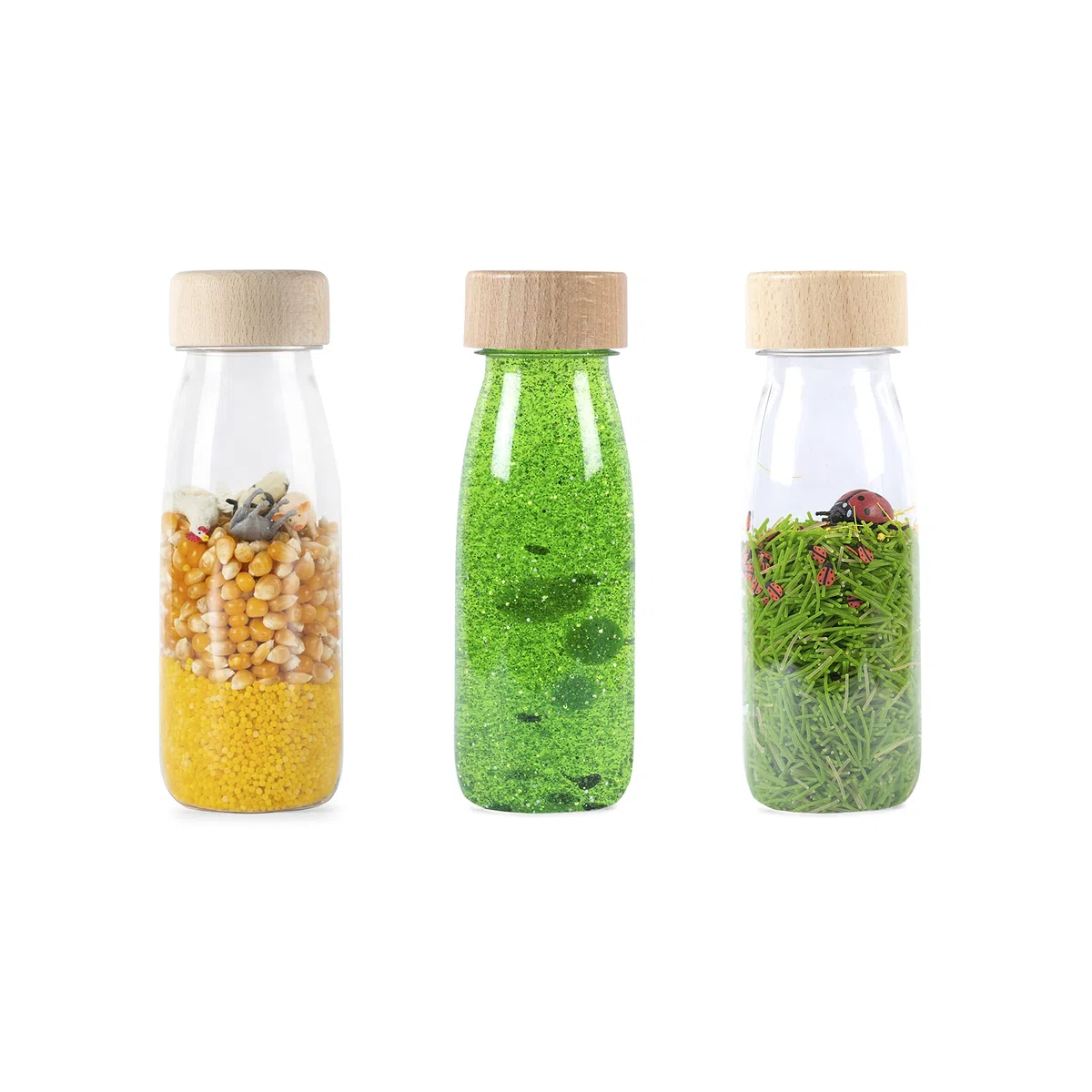 Petit Boum - Pack de 3 Bouteilles Sensorielles Life | Un Microcosme dans Chaque Bouteille | Découvrir, Écouter et Apprendre | Stimulation Sensorielle | Bouteilles Sensorielles pour Enfant