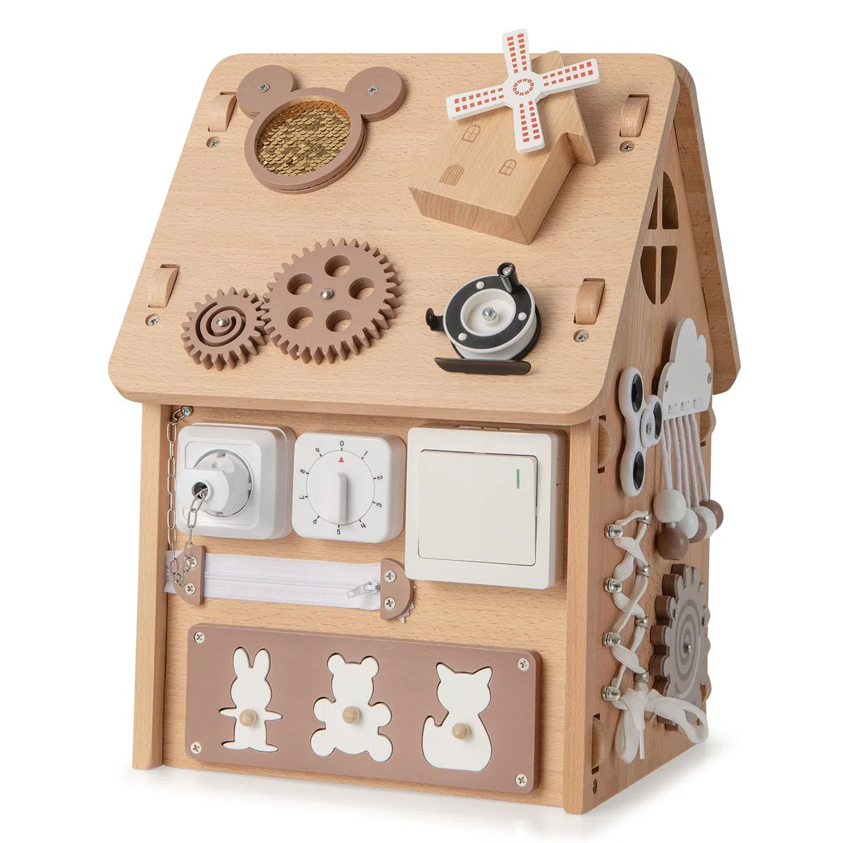 DREAMADE Cube d'Activités Enfant en Bois, Maison de Jeu Montessori avec 23 Composants, Jouet Éducatif 3+ Ans