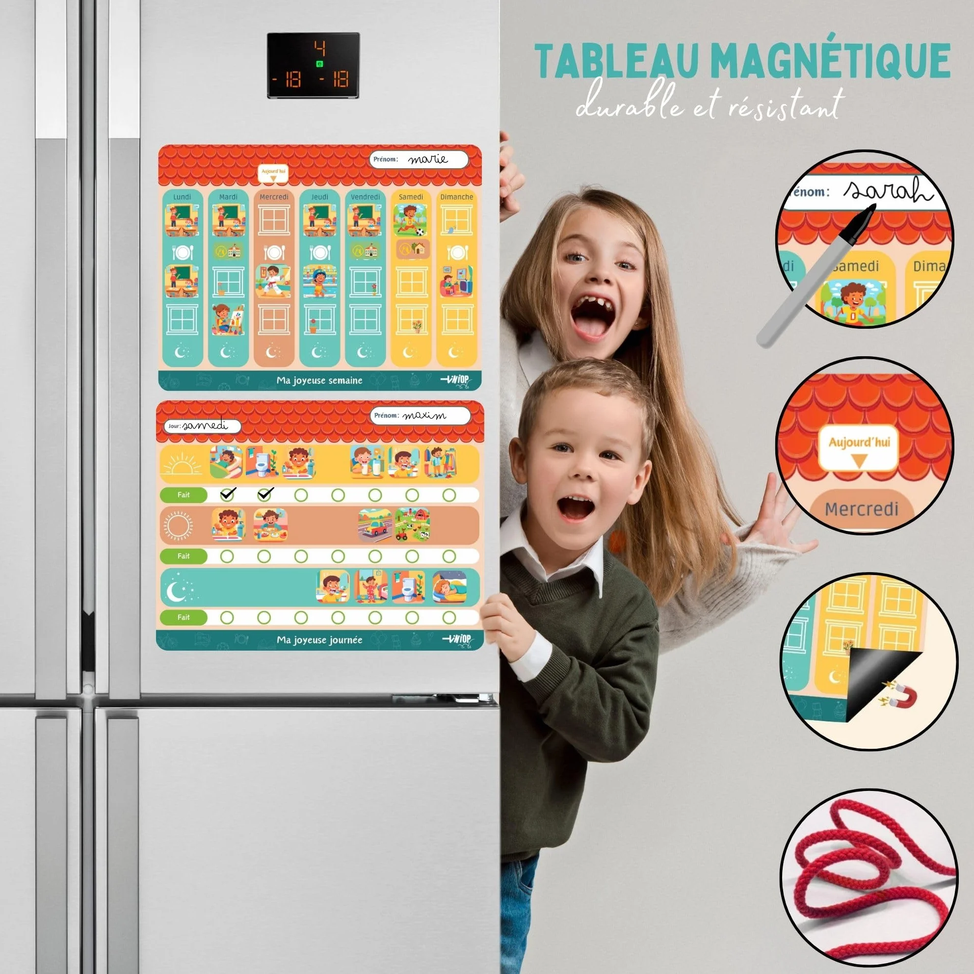 Duo Planning Semaine et Journée pour Enfants, Tableaux Magnétique Montessori avec 140 Aimants d'activités complet, Idéal pour instaurer Routine et Autonomie, compatible TDAH, Autisme dès 3 ans