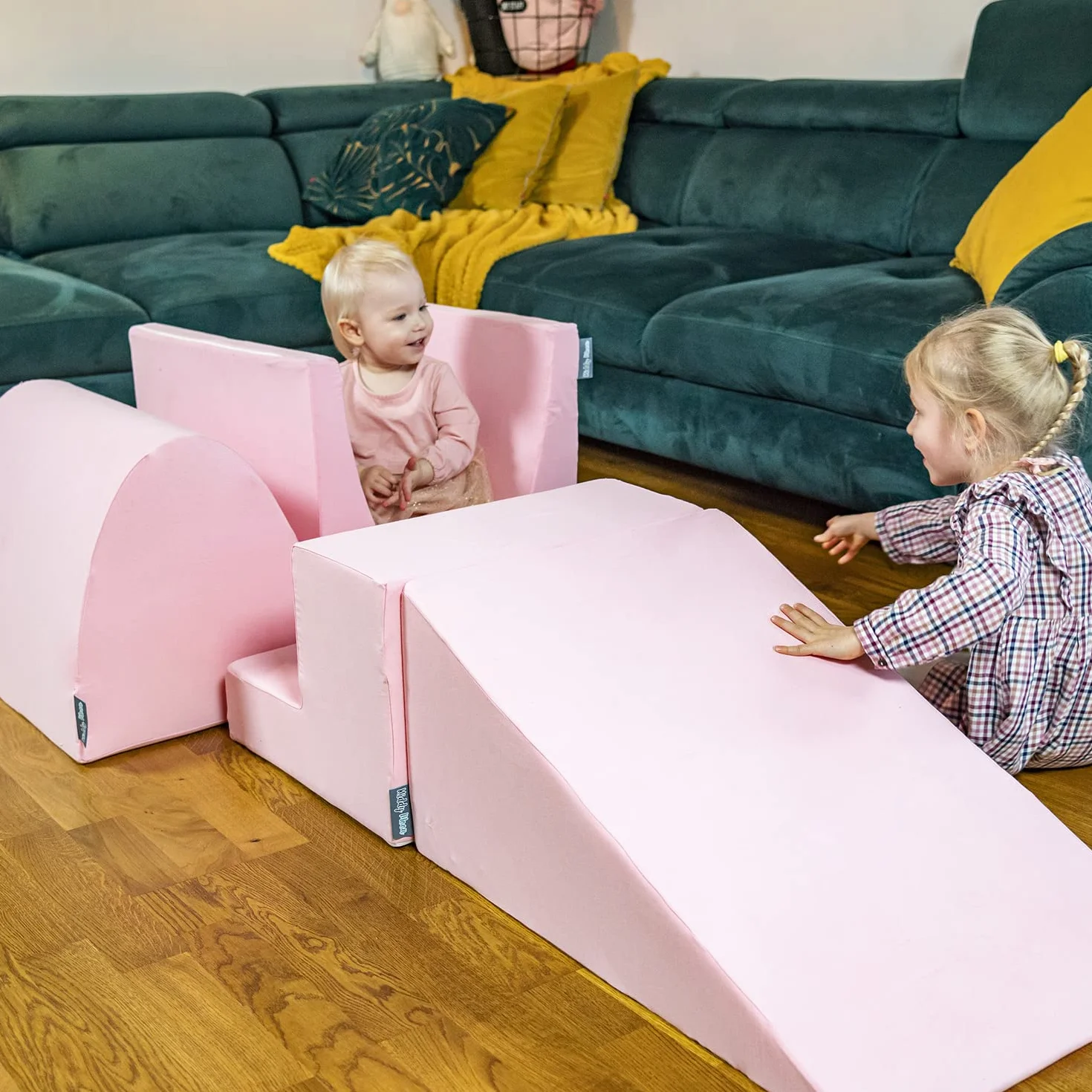 KiddyMoon Aire De Jeux en Mousse avec Carré Piscine À Balles (100 Balles) pour Enfants, Rose:Rose Poudre/Perle/Transparent