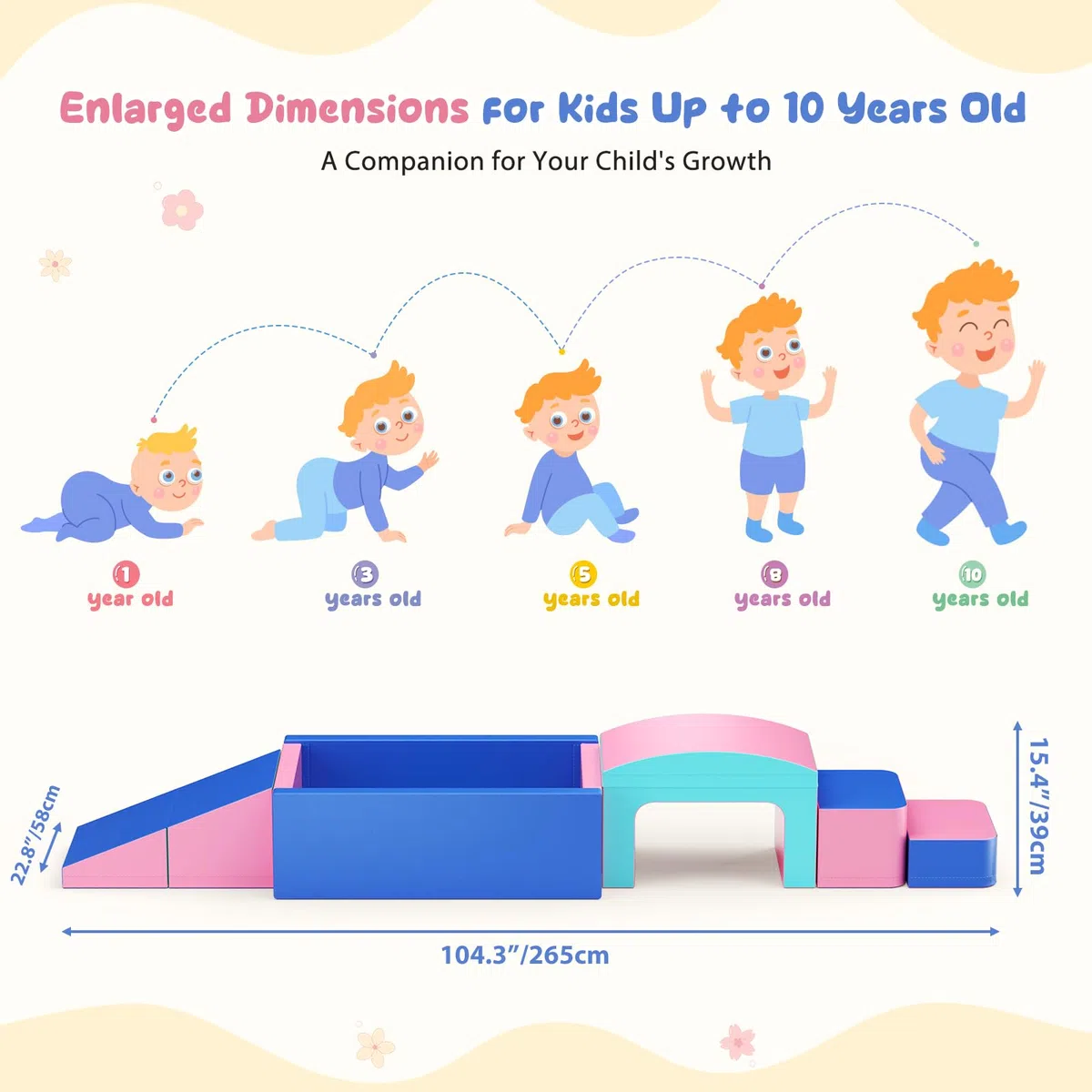 Lot de 6 Blocs de Construction en Mousse pour Enfants avec Piscine à balles et Tunnel, Blocs de Construction Souples comme Cadre d'escalade d'intérieur pour Les Tout-Petits, Rose et Bleu