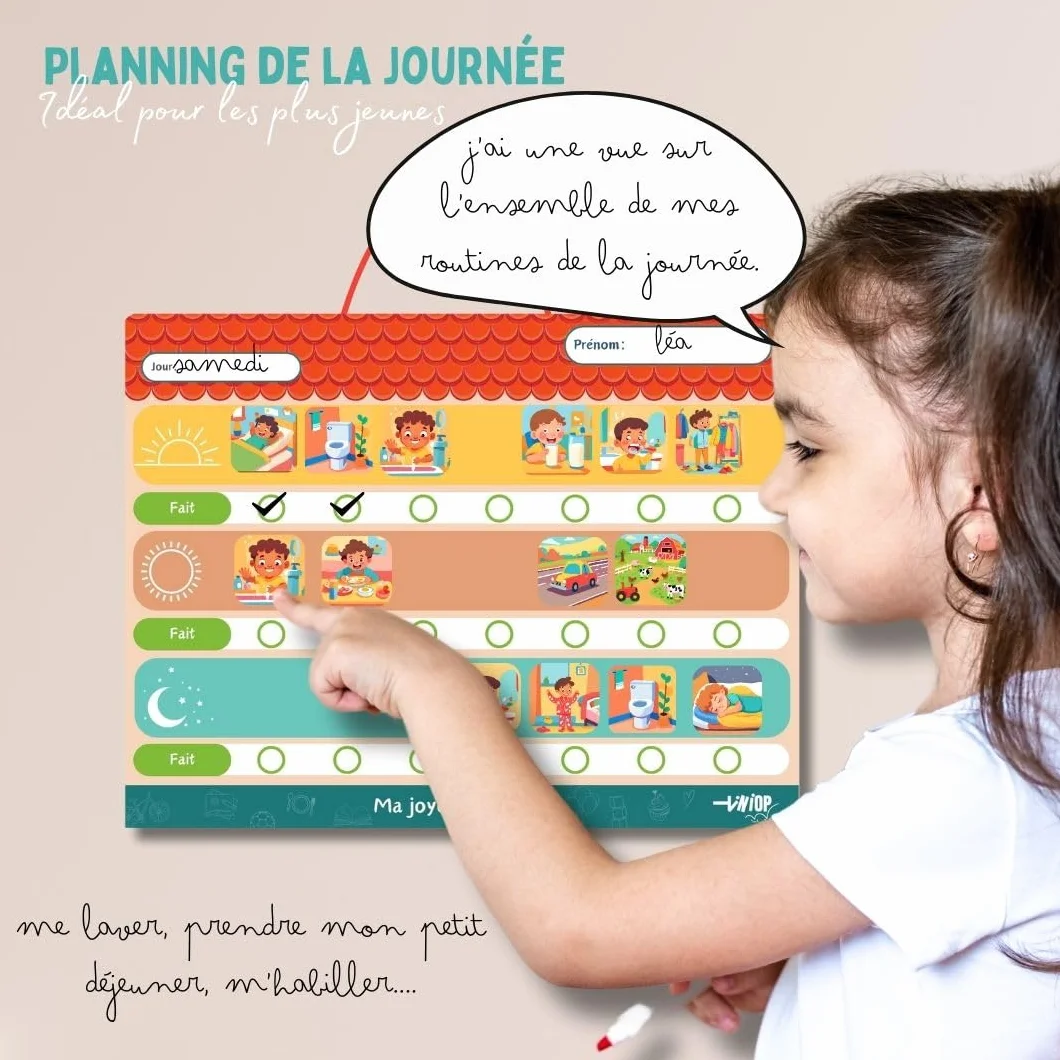 Duo Planning Semaine et Journée pour Enfants, Tableaux Magnétique Montessori avec 140 Aimants d'activités complet, Idéal pour instaurer Routine et Autonomie, compatible TDAH, Autisme dès 3 ans