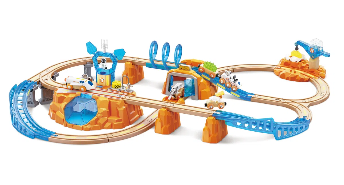 Jouet Hape Circuit Train Mission Spatiale sur Mars Version XL - 48 Pièces Train Spatial, Figurines, Circuit, Véhicules - Jeu Educatif Enfant 3 Ans et Plus - Compatible Marques Traditionnelles